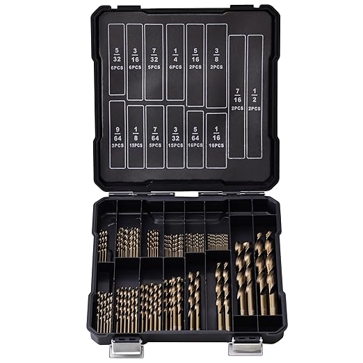 Cobalt Drill Bits Set for Hardened Metal and Stainless Steel, 101Pcs M35 High Speed Steel Twist Jobber Drill Bits 1/16"-1/2", with Plastic Index Storage Case