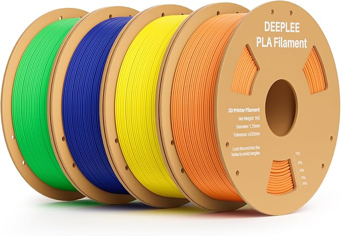 PLA 1.75mm 3D Printer Filament, Dimensional Accuracy +/- 0.02mm, Neatly Wound, No Clogging, Vacuum Package, Fits for Most FDM 3D Printers, 4 Pack 1kg Yellow & Orange & Blue & Green