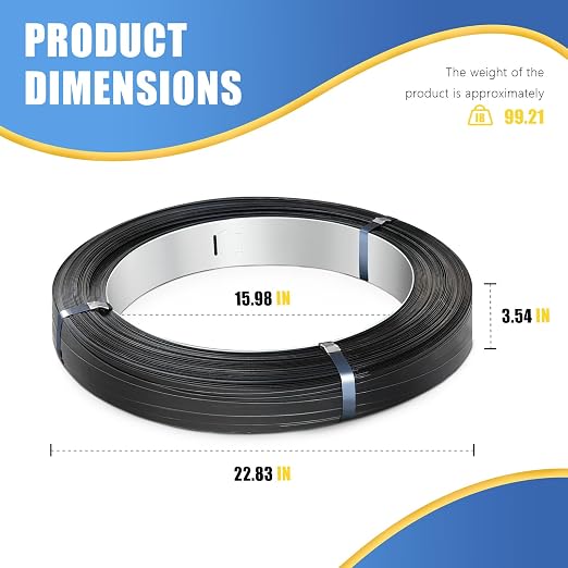 3/4" x .020" x 1900' Black Steel Strapping Coil with Steel Roll's Core Painted and Waxed Metal Band for Pallet Banding(1800 lbs Break Strength)
