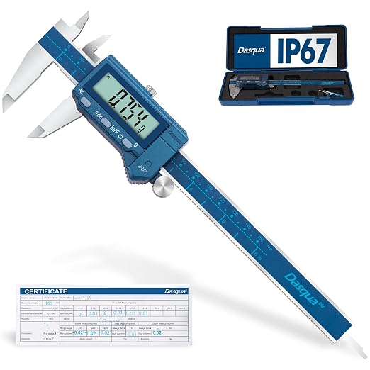 Dasqua 6”/150mm IP67 Absolute Origin Digital Caliper, Stainless Steel, Accuracy ±0.001”/0.02mm, Resolution 0.0005"/0.01mm/1/128, Water/Coolant/Dust Protection, in/mm/Fraction Conversion
