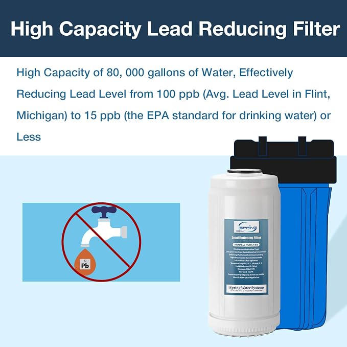 iSpring FCRC15B Lead Reducing Replacement Water Filter, Ultra High Capacity, 10"x4.5", Fits Whole House Water Filtration System WGB21B-PB