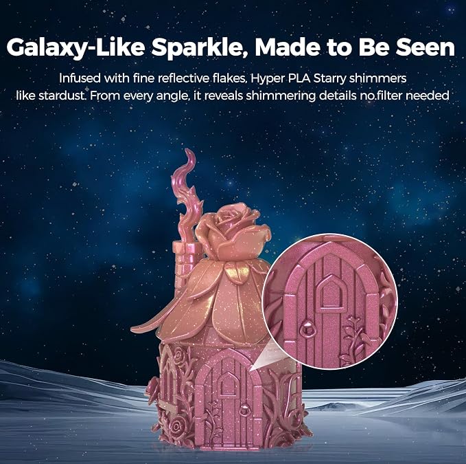 Creality Hyper PLA Starry Galaxy 3D Printer Filament, Sparkle PLA 1.75mm, Shimmering Stardust Finish, High Speed RFID Smart Filament, Smooth Shine Fits for Most 3D Printers