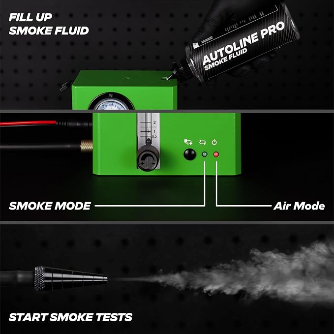 Automotive Smoke Machine Leak Tester for EVAP w/Built-in Air Motor and Pressure Gauge - Model 03 - Exhaust Smoke Detector Tools Kit - Car Smoke Machine w/Flow Meter and Best Ranked Smoke Fluid, Green