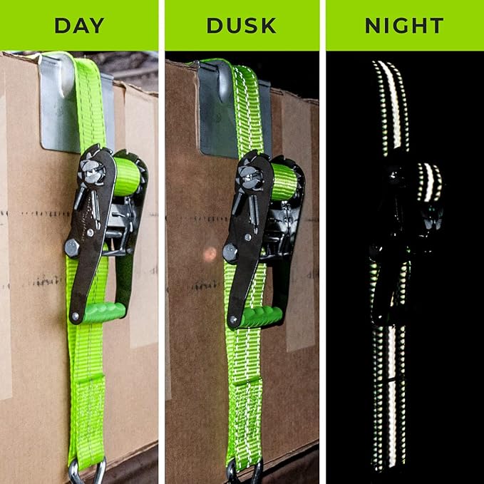 VULCAN Ratchet Strap with Wire Hooks 2 Inch x 30 Foot - 2 Pack - High Viz - 3,300 Pound Safe Working Load