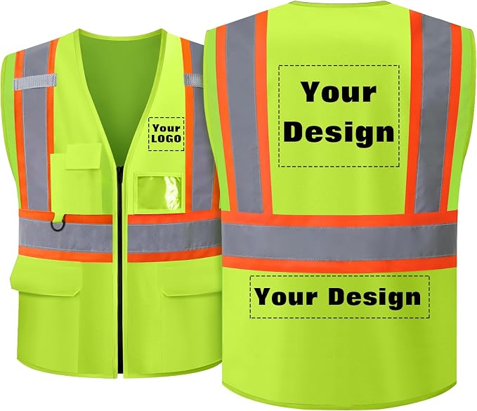 Safety Vest Customize Logo with 5 Pockets & Zipper Reflective High Visibility Vest Class 2 Outdoor Workwear