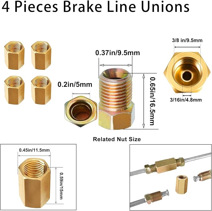 3/16" Brake Line Repair Kit - 25 Feet Zinc Plated Rust-Proof Brake Tubing + Flaring Tool, 16 Fittings & 4 Unions | For Cars, Trucks, SUV Hydraulic Brakes