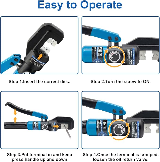 BLIKA Hydraulic Crimping Tool with 13 Dies, 10 Ton Battery Cable Crimper Tool & Wire Rope Crimping Tool 12AWG-2/0AWG for Stainless Steel Cable Railing Hardware Kit, LB