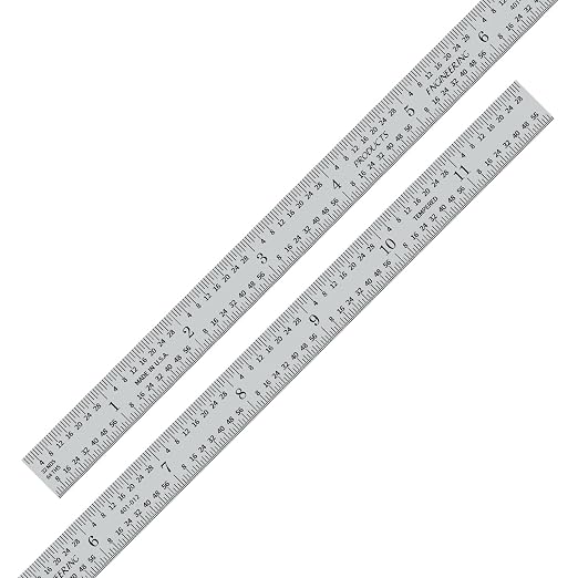 PEC Tools Steel Rule, 12 Inch, Flexible, 4R (1/8",1/16",1/32",1/64") Satin Chrome Finish, Made in USA