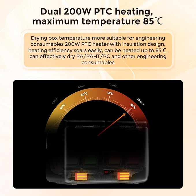 Creality Space Pi X4 Filament Dryer, 4 Spools 3D Printer Filament Dryer Box with Dual PTC Heating, Filament Dehydrator Storage Box for 1.75/2.85mm PLA PETG ABS Nylon PA TPU