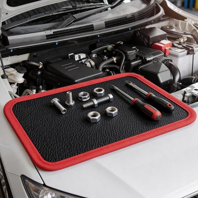 Flexible Magnetic Tool Mat, 12.8" x9.5" Non-Slip Magnetic Tool Organizer & &Telescoping Magnetic Tool, Magnetic Tool Mat for Mechanics, Garage, Workshop & Auto Repair(Red)
