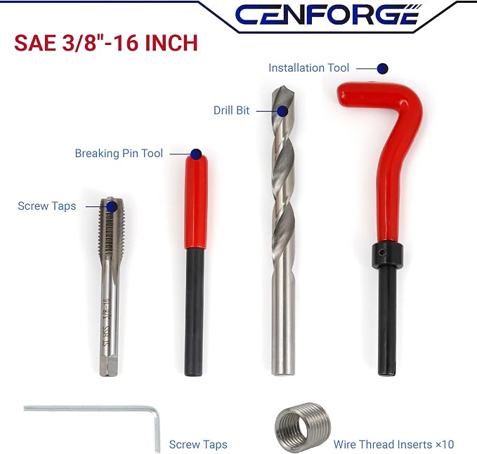 3/8-16 Inch Helicoil Thread Repair Kit, SAE HSS Drill Helicoil Repair Kit for Rethreading Internal Threads with Carry Case, 15PCS