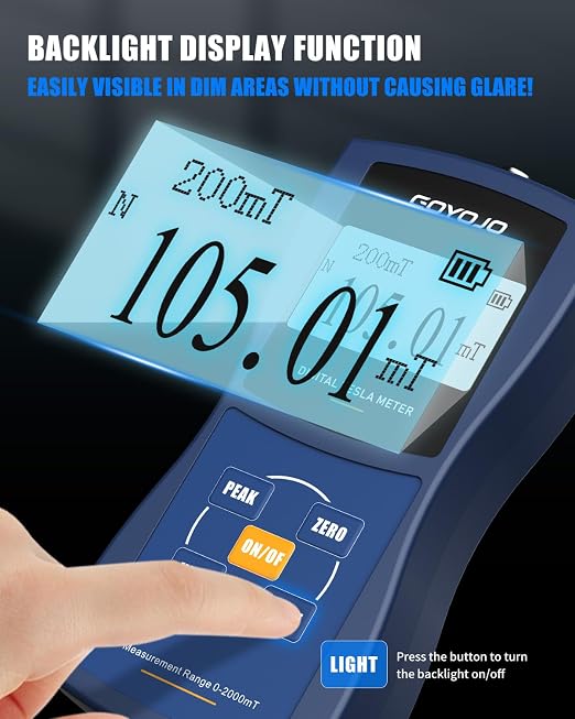 Gauss Meter with High Precision Probe, Digital Magnetic Field Tester (2400mT/24000Gs), N/S Polarity Identification for Magnet, Motor & Speaker Testing, ±5% Accuracy