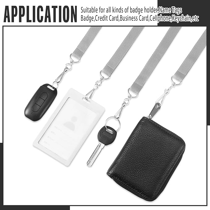 Patelai 60 Pcs Breakaway Lanyards with J Hook Bulk Flat for ID Badges Neck Badge Lanyards Card Nametag Holder Neck Straps (Gray)