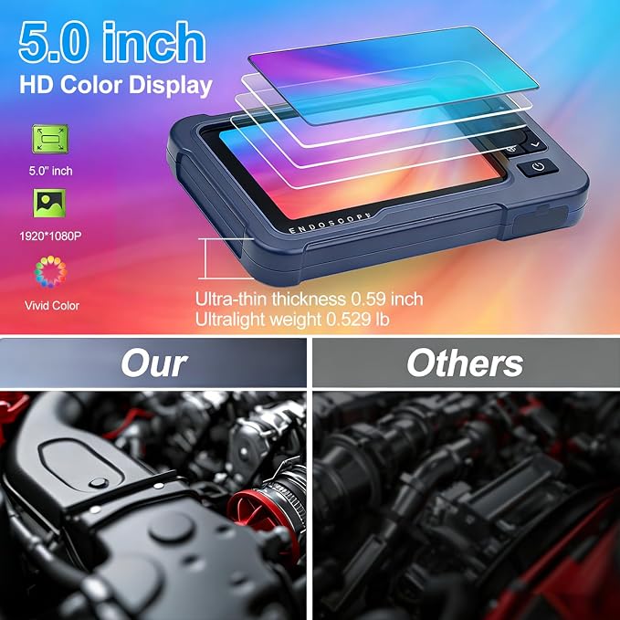 Endoscope Camera with Light 1920P HD Dual-Lens Borescope with 8 LED Lights, IP67 Waterproof Snake Sewer Tools 4.3" Inspection Camera,16.4ft Semi-Rigid Drain Endoscope (16.4FT Dual Lens-Blue)