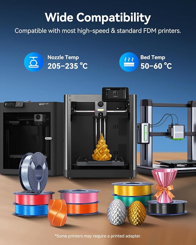 JAYO Silk PLA Filament Bundle 1.75mm, Silk 3D Printer Filament Bundle Multicolor, Individually Vacuum Packed, 8 Pack, Shiny Silk 2KG in Total, Light Gold+Silver+Black+Blue+Red+Green+Orange+Pink