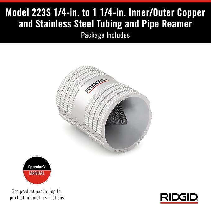 RIDGID 29983 Model 223S Inner/Outer Tubing and Pipe Reamer for 1/4" to 1-1/4" Stainless Steel and Copper Tubing, Pipe-and Tube Deburring Reamer with 45 Cutting Edges (Pack of 12)