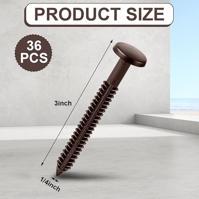 Blulu 36 Pcs 3 Inch Vinyl Shutter Fastener Window Panel Peg Lok Pin Pegs Screws Shutter Spikes Anchor (Federal Brown)