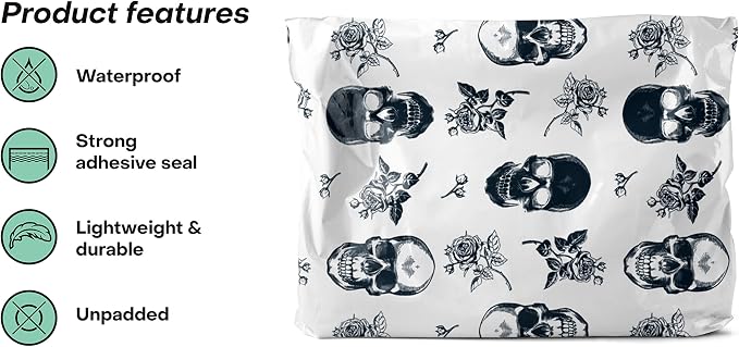 14x19 Poly Mailers – Skull Rose – Waterproof, Tear-Resistant Shipping Bags with Adhesive Seal – 100 Pack – Package Mint