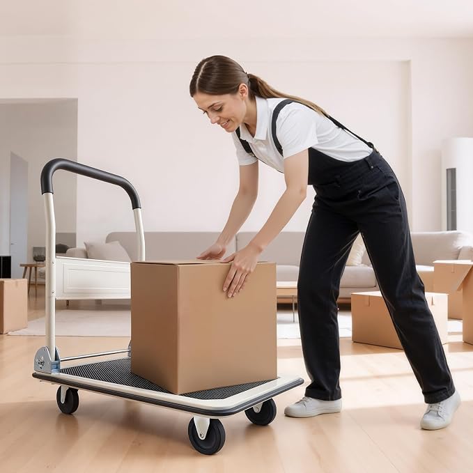 VEVOR Foldable Push Cart Dolly, 330 lbs Load Capacity, Folding Platform Truck with Swivel Wheels, Moving Platform Hand Truck Flatbed Cart, Space Saving Push Handle for Easy Storage 29 x 18.9 x 32.5 in