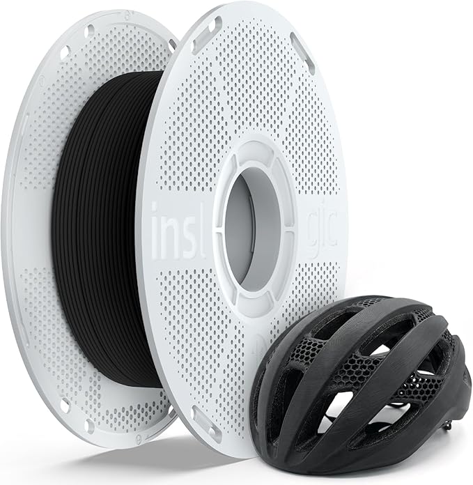 Inslogic PA6-CF20 Carbon Fiber Nylon Filament 1.75mm Black 0.5kg Spool, 20% Carbon Fiber Reinforced PA6 Filament, Low Warp & Wear Resistant for Functional Parts & Industrial Tools
