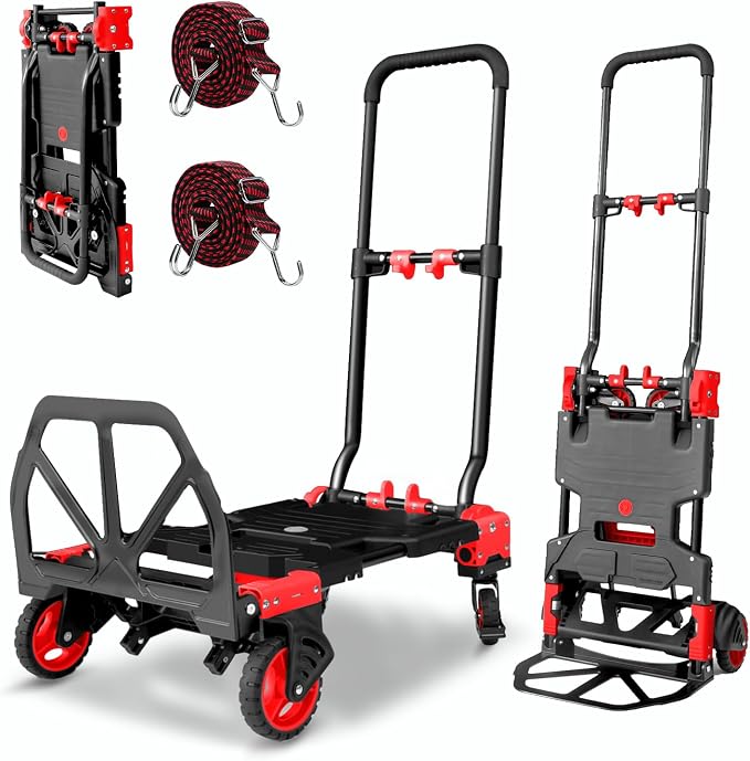 2-in-1 Hand Truck Dolly, 330LB Heavy Duty Carrying Portable Handtruck, Folding Hand Dolly with 4 Wheels&Retractable Handle for Moving, Luggage, Shopping, Office