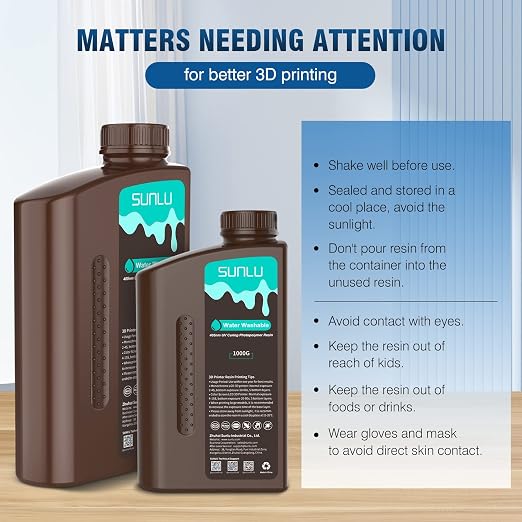 SUNLU Water Washable Resin 2KG, Fast Curing 3D Printer Resin for LCD DLP SLA 3D Printers, 395 to 405nm UV Curing 3D Printing Liquid Photopolymer Resin, Low Shrinkage High Precision, 2000g, White