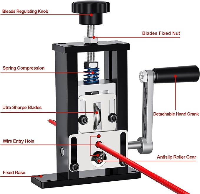Trivd Frol Manual Wire Stripping Machine Gauge Wire 0.06"-1", Scrapping Copper Wire Peeler Machine, Drill Powered/Hand Crank Dual-drive Wire Stripper Tool for Scrap Copper Recycling & DIY etc.