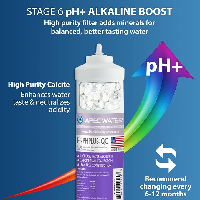 APEC Essence Series Alkaline Replacement Filter Kit for ROES-PH75 Reverse Osmosis System, 6 Stage RO Filter Set with RO Membrane and pH Remineralization Filter, 75 GPD Under Sink System