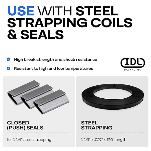 IDL Packaging PRO Strapping Tool Set for 3/4" to 1 1/4" Steel Strapping – Heavy-Duty Tensioner and Sealer for Metal Banding – Packaging Strapping Tool Kit to Secure Heavy Packages