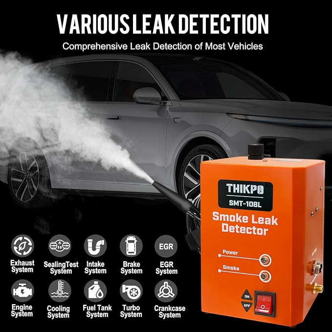 Quickly get Smoke Automotive Smoke Machine, EVAP Vacuum Leak Tester, Built-in Air Compressor, 40ML OEM Approved Smoke Fluid, 12V DC Smoke Leak Detector