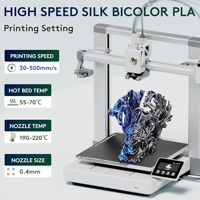 ERYONE Silk Dual Color PLA Filament 3D Printer 1.75mm +/- 0.03mm, Bicolor Filament Two Tone PLA 1KG(2.2lbs) Cardboard Spool, Midnight Blue & Black