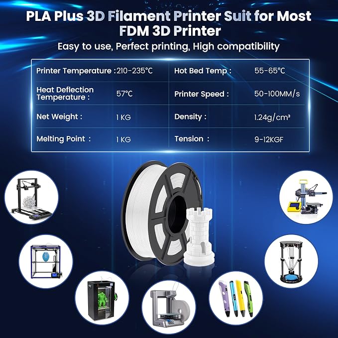 SUNLU 3D Printer Filament PLA Plus 1.75mm 2KG, SUNLU Neatly Wound PLA Filament 1.75mm PRO, PLA+ Filament for Most FDM 3D Printer, Dimensional Accuracy +/- 0.02 mm, 1 kg Spool, 2 Packs, White+White