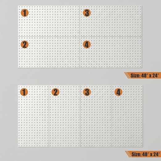 PBHEPJ 4 Pcs Metal Pegboard Panels, Heavy Duty Peg Boards for Garage and Garden Tool Storage, Includes Drywall Anchors and Screws Kits, White