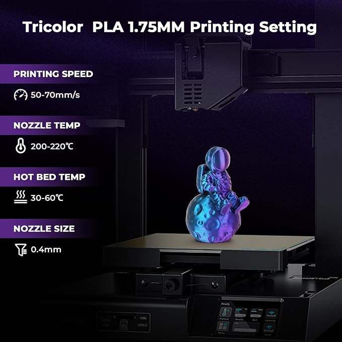 AMOLEN Silk PLA Filament 1.75mm, Triple Colors 3D Printer Filament Bundle, Shiny 3D Printer Filament Dimensional Accuracy +/- 0.02mm, Silk PLA Filament Fits for Most FDM 3D Printers, 200g X 4 Pack