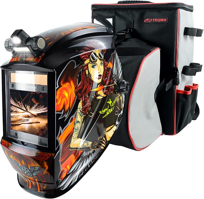 TRQWH Auto Darkening Welding Helmet Large Viewing True Color Solar Powered Welding Hood & Welding Backpack for Men Waterproof Reinforced Bottom Large Capacity