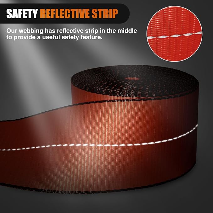Nilight Truck Straps 4" x 30' Heavy Duty Tie Down with Flat Hooks 16800LBS Break Strength & 5400LBS WLL for Flatbed Trailer Cargo Control Recovery Tree Saver Bright Red (10 Pack)