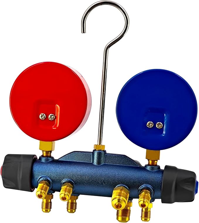 49974 A2L 4-Valve Test and Charging Manifold with 3-1/8" (80 mm) Gauges HVAC Manifold for R-454B R-32 R-410A A/C Manifold Gauge (No Hoses)