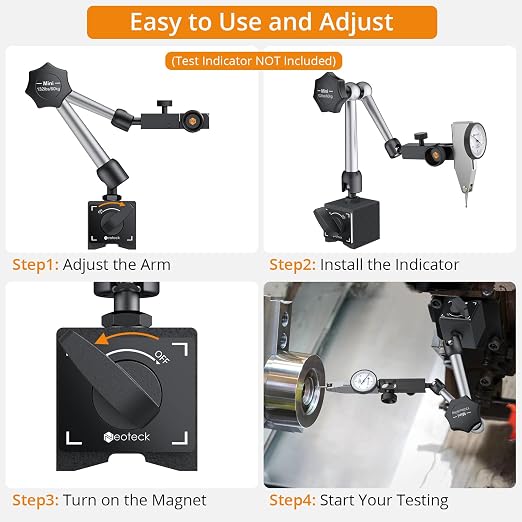 Neoteck 132lbs/60kg Max Pull Steel Magnetic Base for Digital Dial Indicator with 3/8 inch (9.52mm) Clamping Hole Adjustable Test Indicator Holder Weighs 671g Widely Used in 3D Printer and Lathe