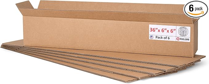 Long Cardboard Boxes 36"L x 6"W x 6"H (Pack of 6) - USA-Made Packing Boxes for Moving, Shipping, or Storage - USPS, UPS, FedEx Approved - Professional Packing Supplies for Moving | USA-Made Packing Boxes for Moving, Shipping, or Storage - USPS, UPS, Fe...