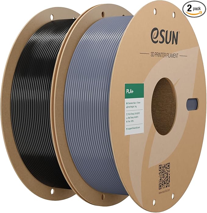 eSUN PLA+ Filament 1.75mm, 3D Printer Filament PLA Plus, Dimensional Accuracy +/- 0.03mm, 1KG per Spool, 2 Spools 3D Printing Filament, Black + Grey