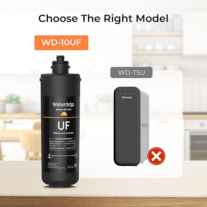 Waterdrop WD-10UF Under Sink Water Filter, Replacement for Waterdrop WD-TSA-UF 3-Stage Ultra-Filtration Under Sink Water Filter System, 12 months, 1 Pack