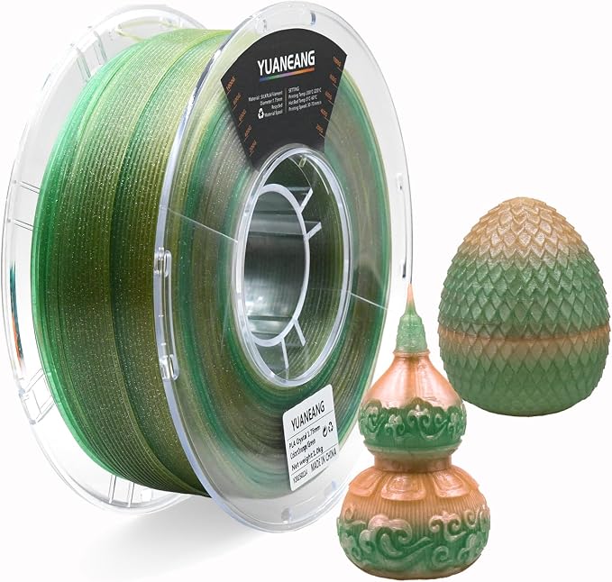 Crystal Orange-Green Gradient PLA Filament 1.75mm, 1kg Spool, Dual-Color Transition (Orange to Green), Semi-Transparent Crystal PLA, Smooth Color-Blending, ±0.03mm Precision, Easy Printing