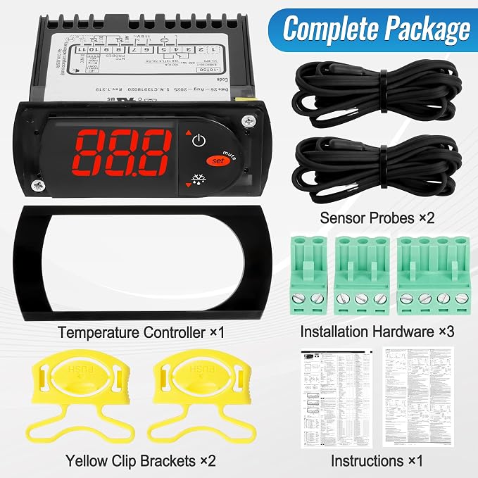 Replacement for Carel PJEZS0H100 Temperature Controller, for 115V 50/60hz Refrigerators/Freezer Types, Digital Thermostat with Sensor Probe & Mounting Hardware