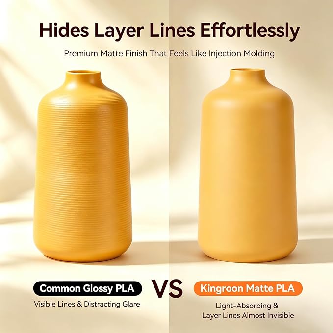 Kingroon Matte PLA Filament 1.75mm 3D Printer Filament Matte Filament 1kg Dimensional Accuracy +/- 0.02 mm (Matte Yellow)