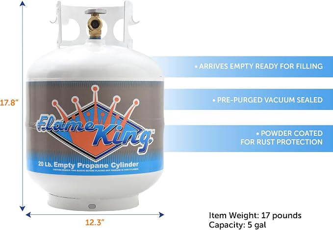 Flame King YSN201b 20 Pound Steel Propane Tank Cylinder with Type 1 Overflow Protection Device Valve for Grills and BBQs, White