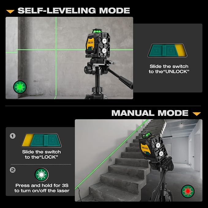 PREXISO 360 Laser Level with Tripod & 2 Plumb Dots - IP54 Rechargeable Point Cross Laser Level Self-Leveling- Lazer Leveler Tool 3 Brightness Settings, Plumb Spot Lazer Level for Construction, Ceiling