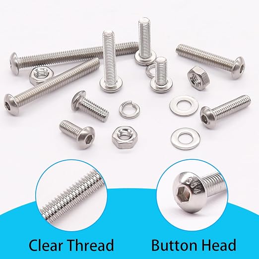 580PCS M3 Screw Kit, M3 x 6/8/10/12/16/20/25/30mm Button Head Socket Cap Screws Bolts Nuts Washers Assortment Kit, 304 Stainless Steel Machine Screws with Hex Wrench