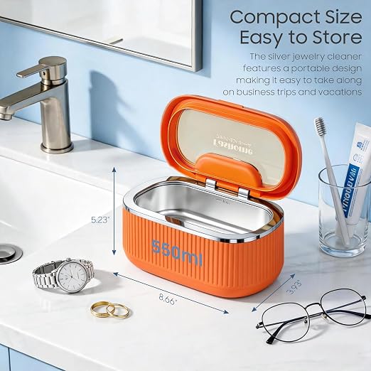 Ultrasonic Jewelry Cleaner with 45kHz for Rings, Glasses & Retainers | Deep Cleans Necklaces, Earrings & Watches • 20oz Tank • 3 Power Modes • 5 Timer Settings • 2 Cleaning Solutions