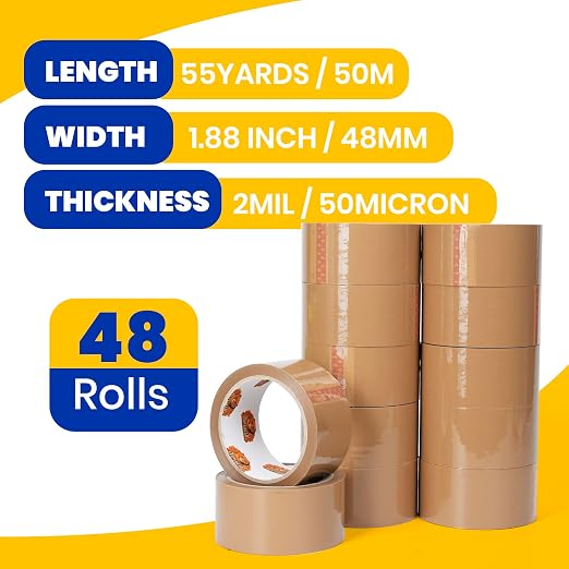 TAPEBEAR Brown Packing Tape 48Rolls, Heavy Duty Packaging Tape Refills 1.88 Inch x 55 Yard Moving Tape for Boxes, Secure Sticky Seal Brown Tape for Shipping, Mailing & Storage, Total 2640Yards