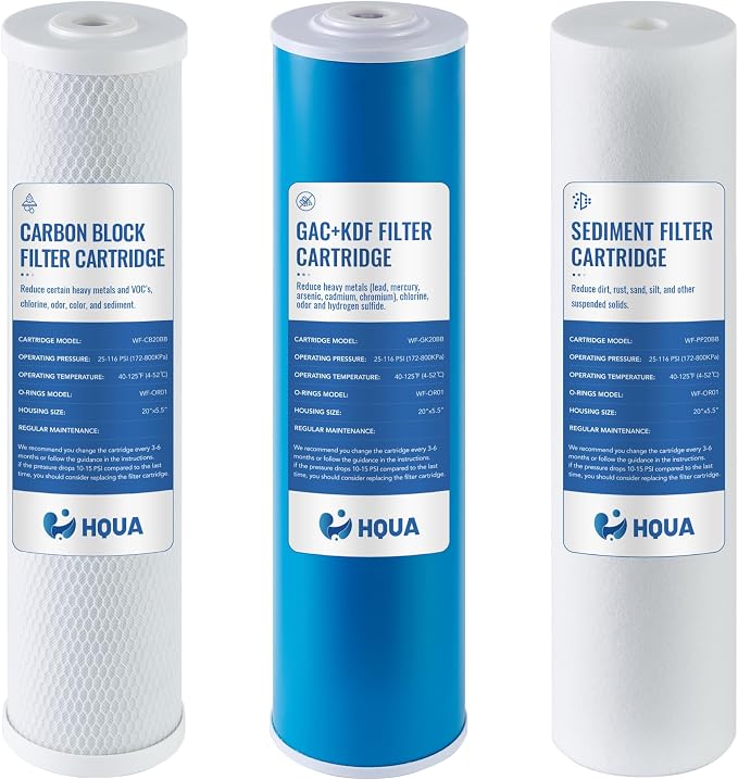 3-stage Replacement Filter Cartridges Set, PP, GAC KDF, Carbon Block, Fit for WF3 Series Whole House Water Filter (PP,GAC+KDF, Carbon Block)